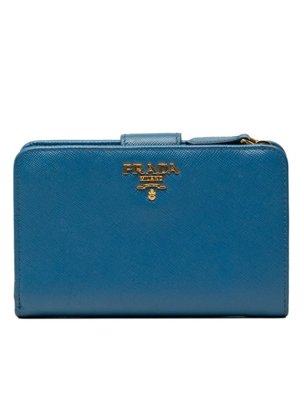 Prada Logo Bifold Wallet Blue Saffiano Leather